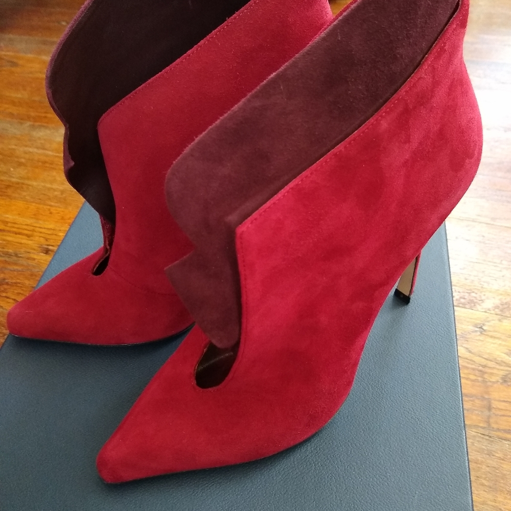 Sergio Rossi red suede booties
